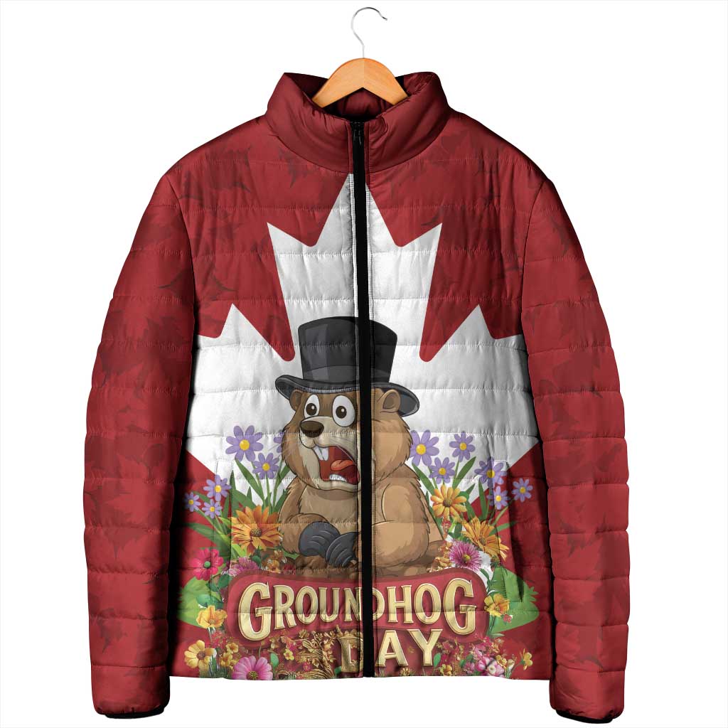 Funny Groundhog Day Padded Jacket Canadian Maple Leaf - Wonder Print Shop