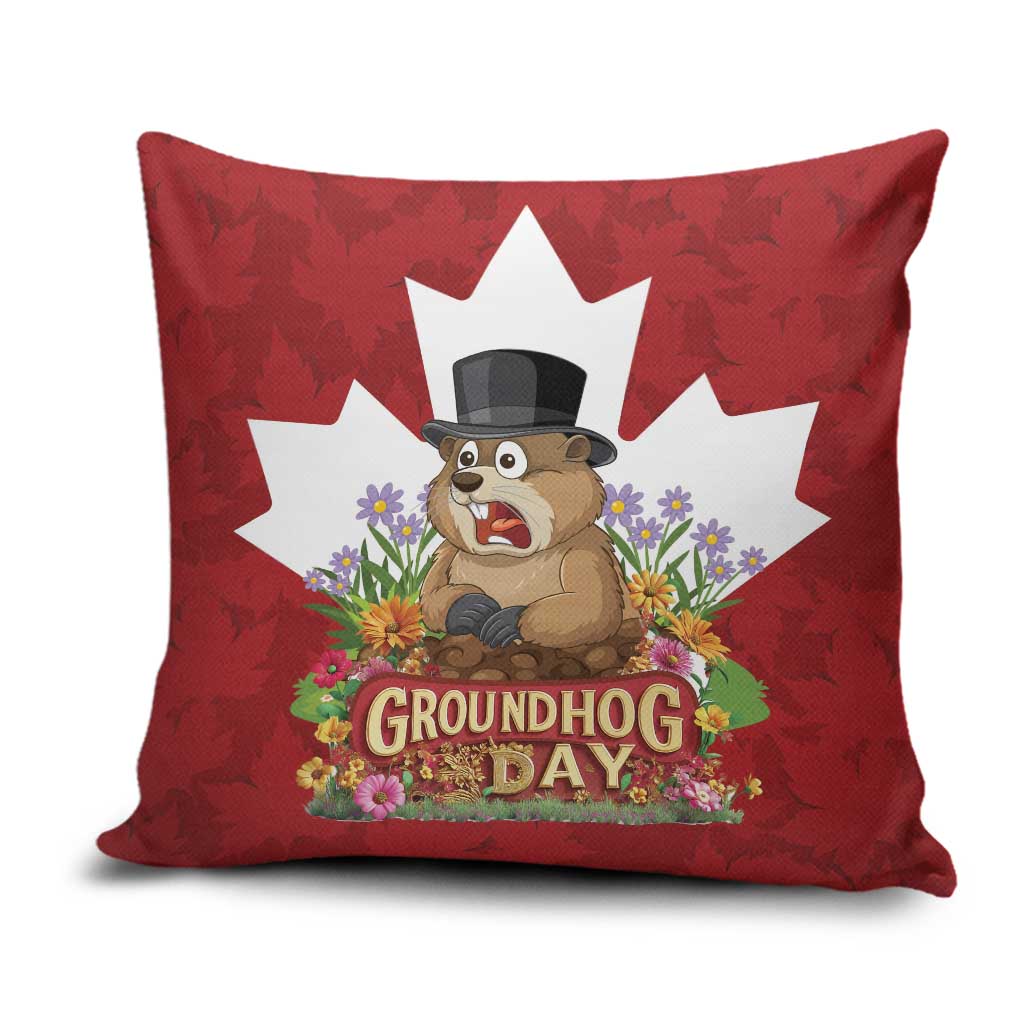 Funny Groundhog Day Pillow Cover Canadian Maple Leaf - Wonder Print Shop