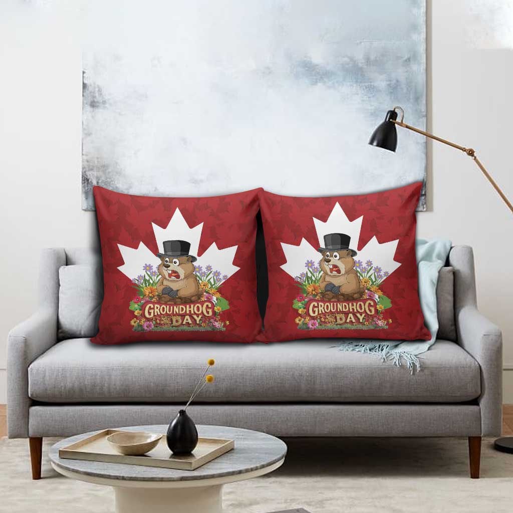 Funny Groundhog Day Pillow Cover Canadian Maple Leaf - Wonder Print Shop