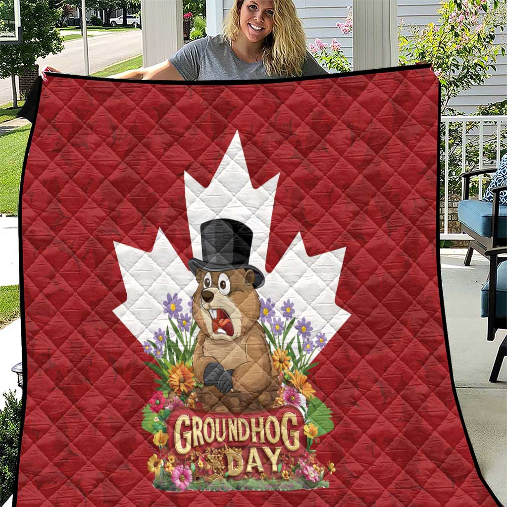 Funny Groundhog Day Quilt Canadian Maple Leaf - Wonder Print Shop