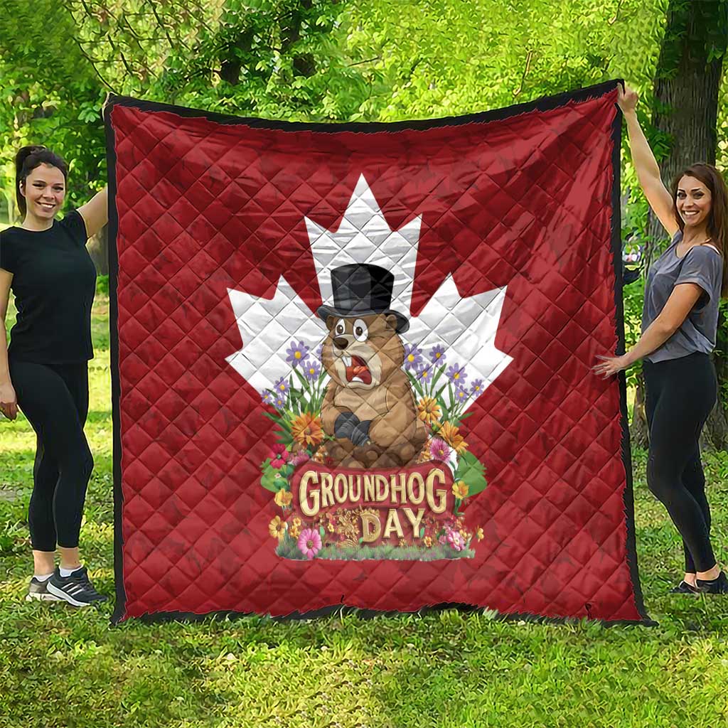 Funny Groundhog Day Quilt Canadian Maple Leaf - Wonder Print Shop