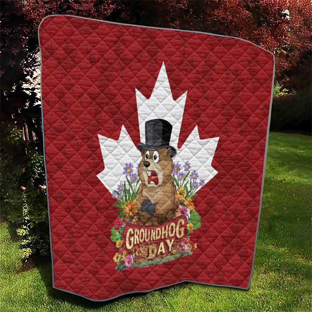 Funny Groundhog Day Quilt Canadian Maple Leaf - Wonder Print Shop