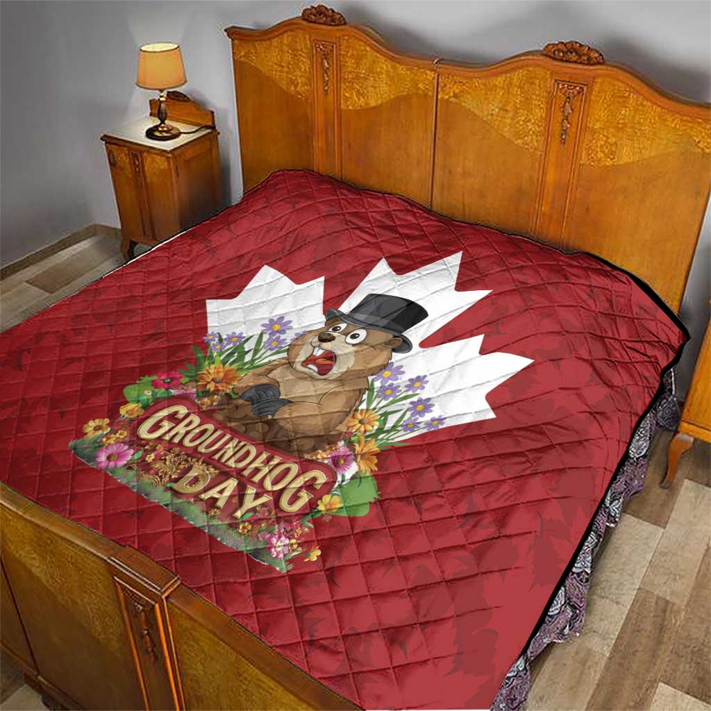Funny Groundhog Day Quilt Canadian Maple Leaf - Wonder Print Shop