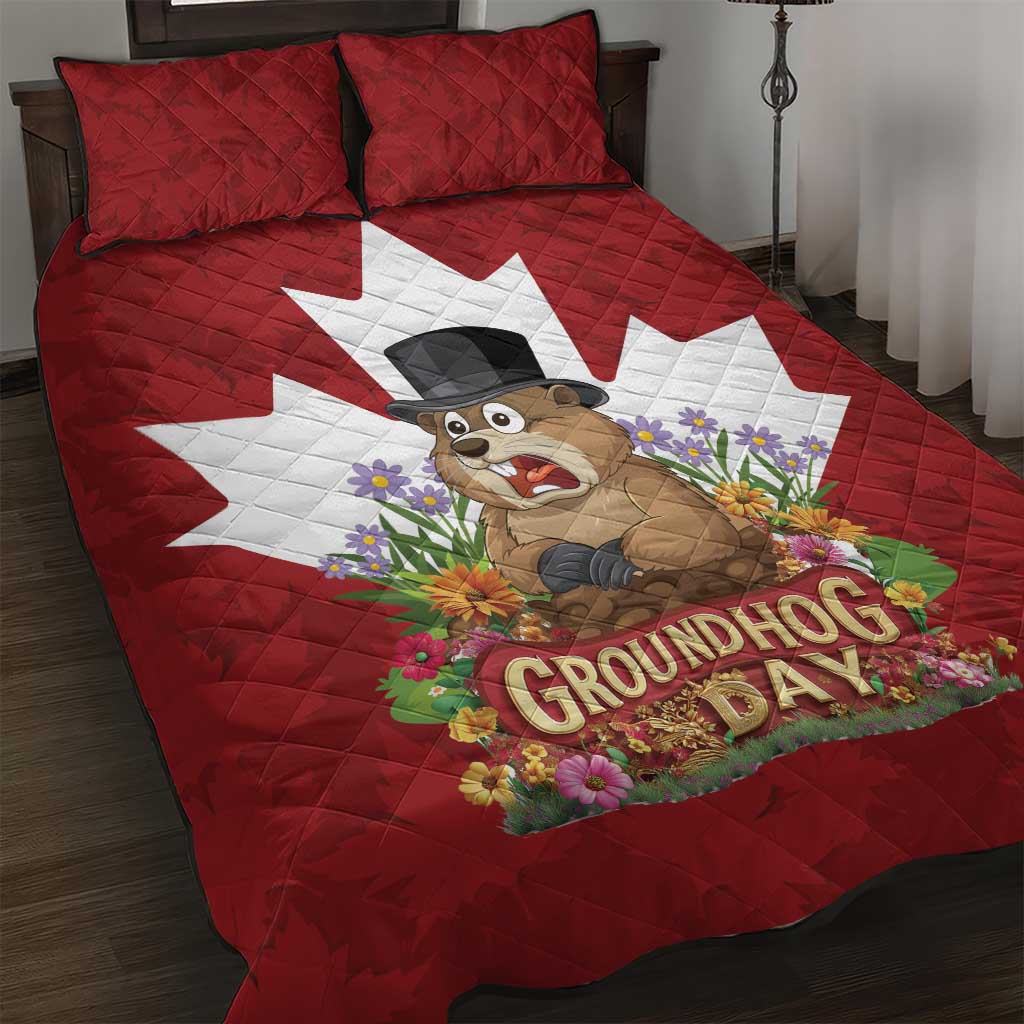 Funny Groundhog Day Quilt Bed Set Canadian Maple Leaf - Wonder Print Shop