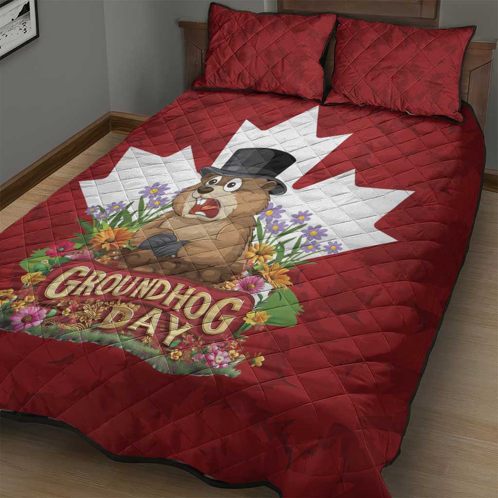 Funny Groundhog Day Quilt Bed Set Canadian Maple Leaf - Wonder Print Shop