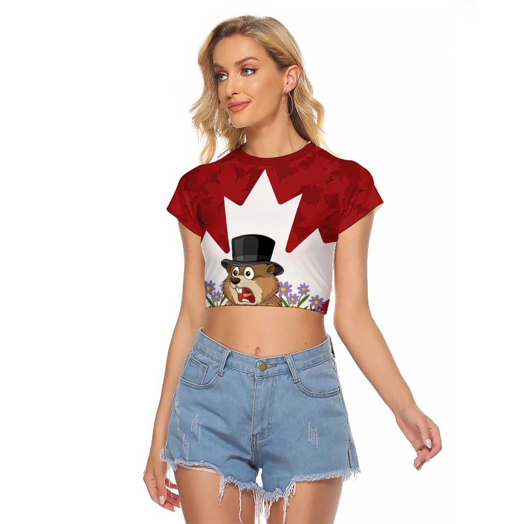 Funny Groundhog Day Raglan Cropped T Shirt Canadian Maple Leaf - Wonder Print Shop