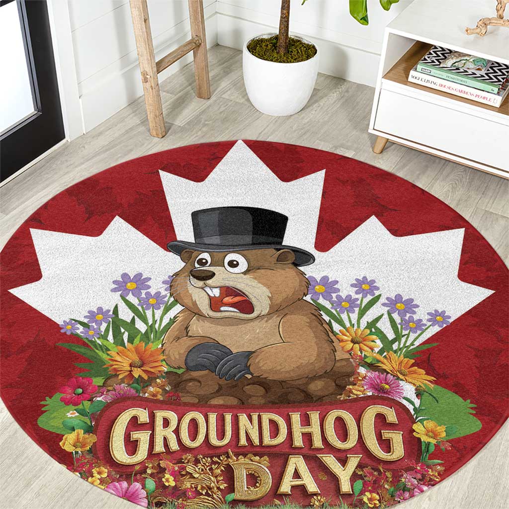 Funny Groundhog Day Round Carpet Canadian Maple Leaf - Wonder Print Shop