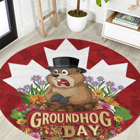 Funny Groundhog Day Round Carpet Canadian Maple Leaf - Wonder Print Shop