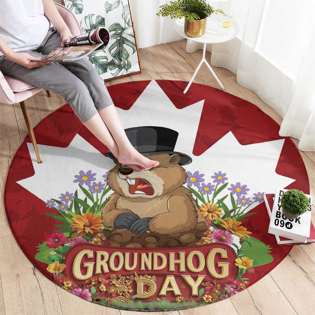 Funny Groundhog Day Round Carpet Canadian Maple Leaf - Wonder Print Shop