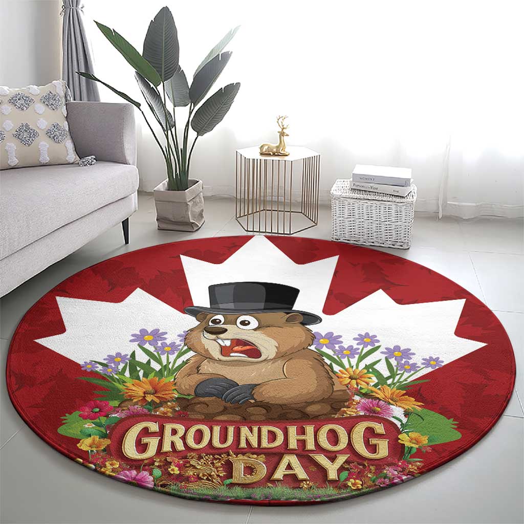 Funny Groundhog Day Round Carpet Canadian Maple Leaf - Wonder Print Shop