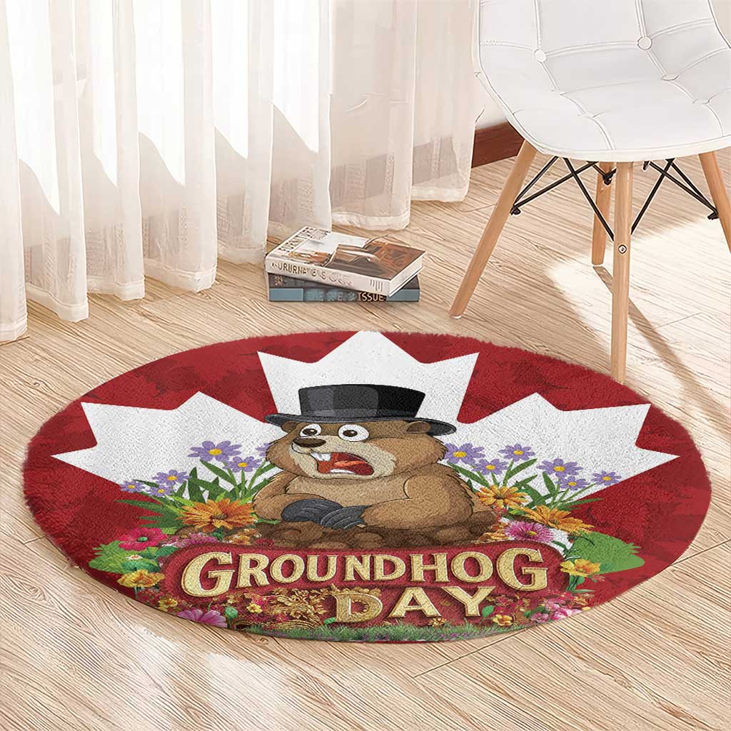 Funny Groundhog Day Round Carpet Canadian Maple Leaf - Wonder Print Shop