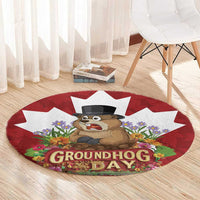 Funny Groundhog Day Round Carpet Canadian Maple Leaf - Wonder Print Shop