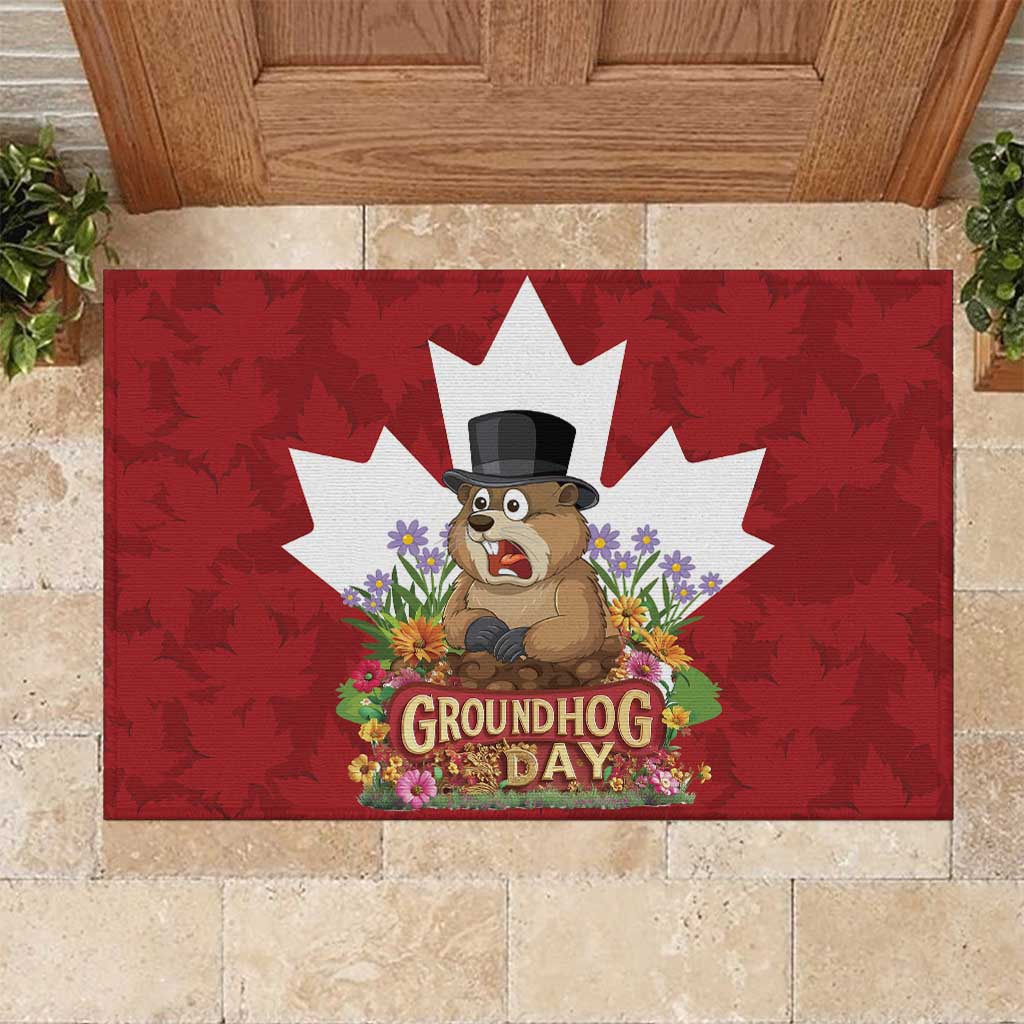 Funny Groundhog Day Rubber Doormat Canadian Maple Leaf - Wonder Print Shop