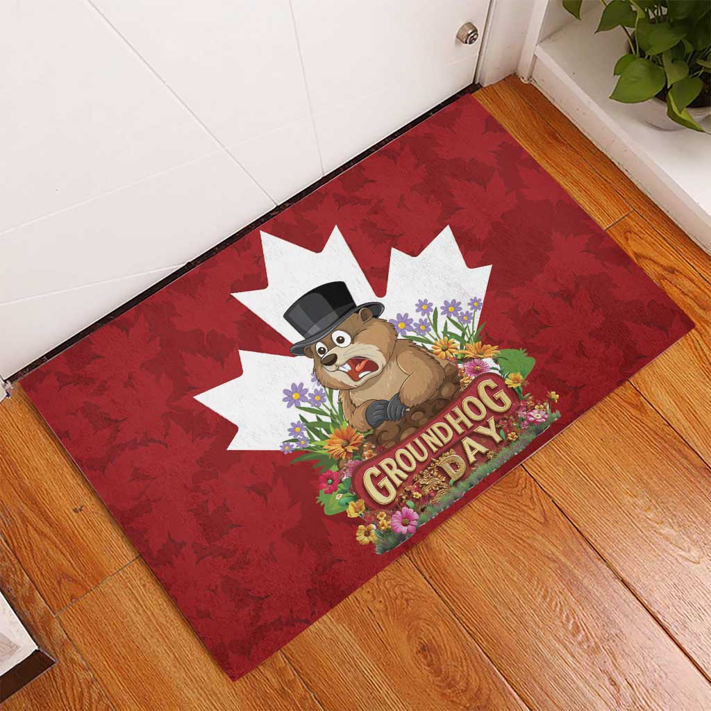 Funny Groundhog Day Rubber Doormat Canadian Maple Leaf - Wonder Print Shop