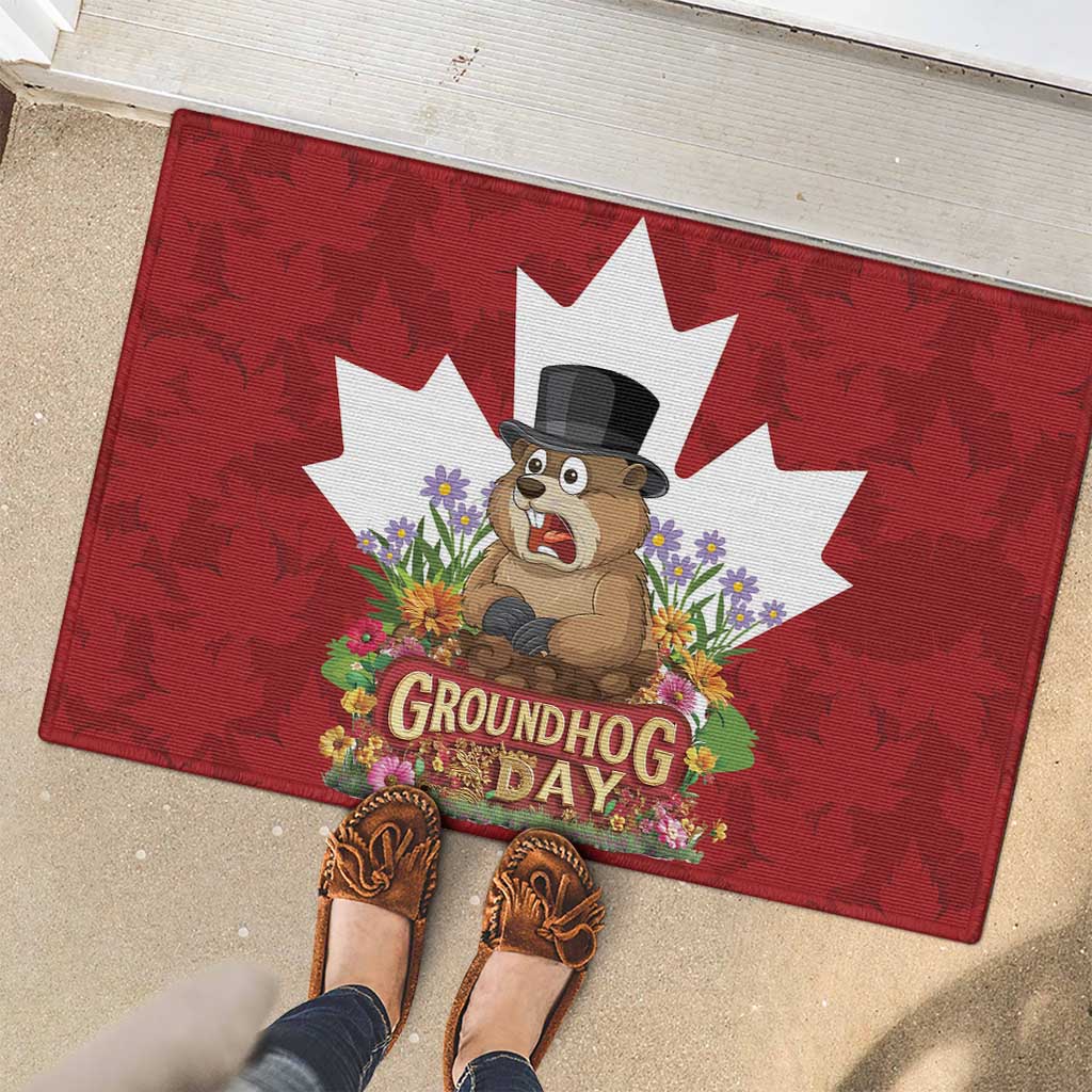 Funny Groundhog Day Rubber Doormat Canadian Maple Leaf - Wonder Print Shop