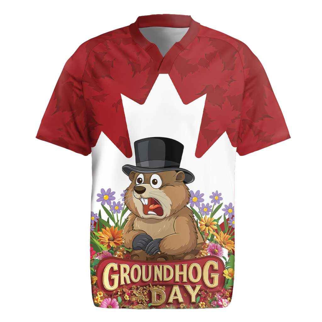 Funny Groundhog Day Rugby Jersey Canadian Maple Leaf - Wonder Print Shop