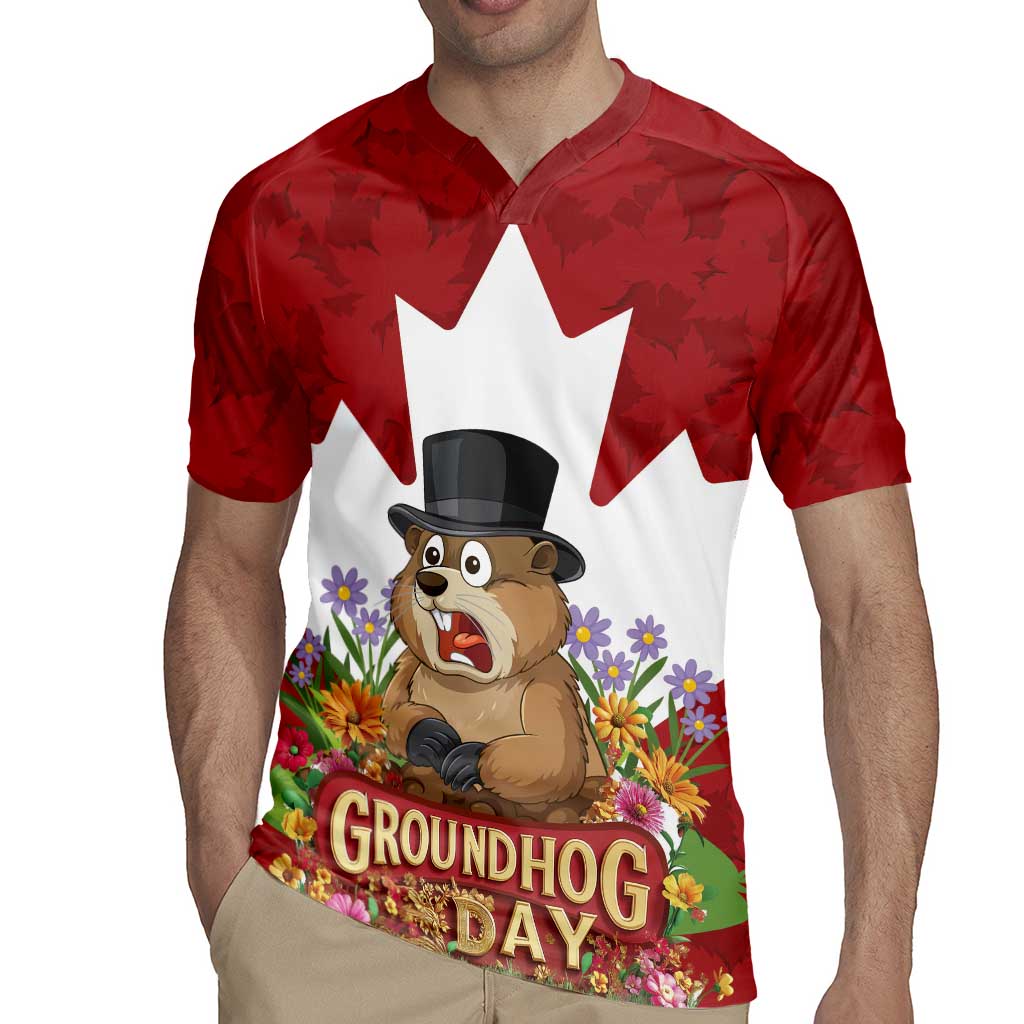 Funny Groundhog Day Rugby Jersey Canadian Maple Leaf - Wonder Print Shop