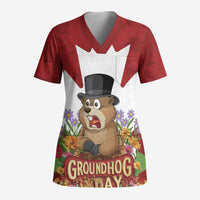 Funny Groundhog Day Scrub Top Canadian Maple Leaf - Wonder Print Shop