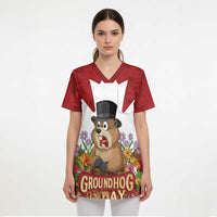 Funny Groundhog Day Scrub Top Canadian Maple Leaf - Wonder Print Shop