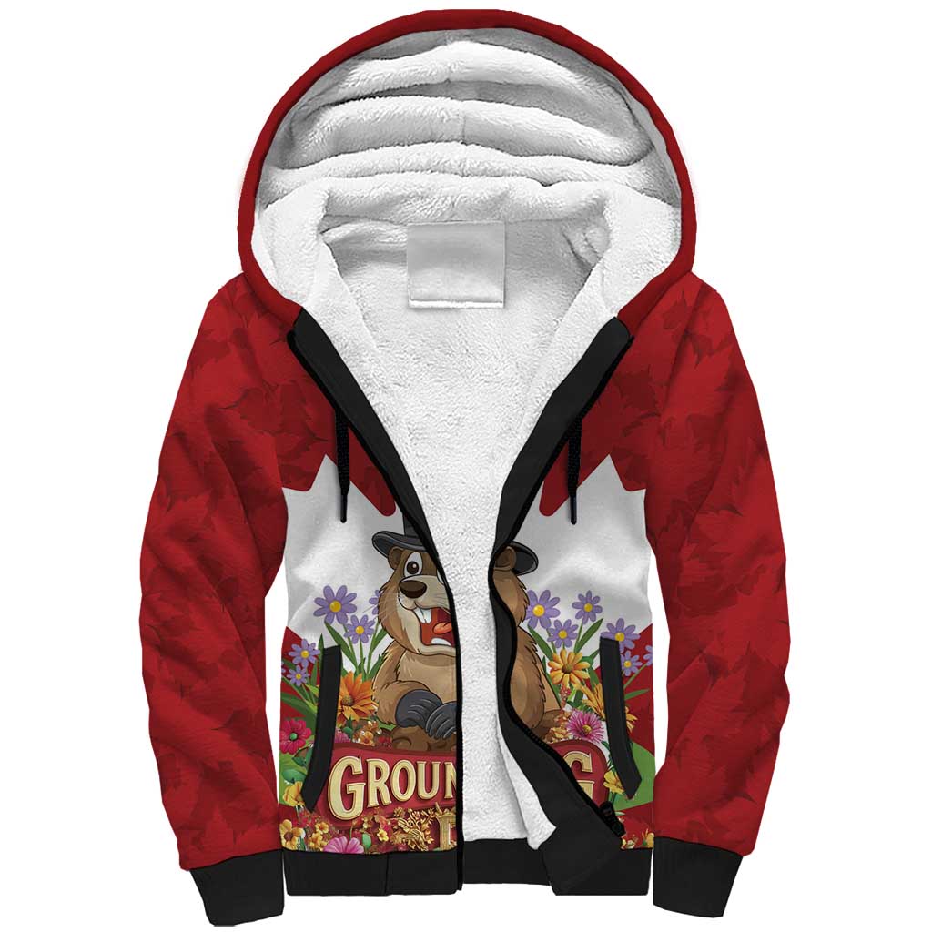 Funny Groundhog Day Sherpa Hoodie Canadian Maple Leaf - Wonder Print Shop