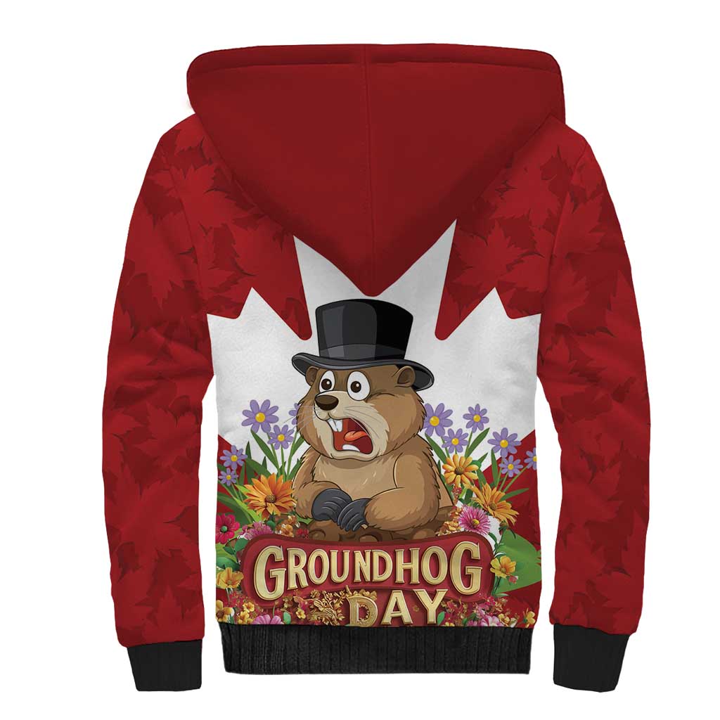 Funny Groundhog Day Sherpa Hoodie Canadian Maple Leaf - Wonder Print Shop
