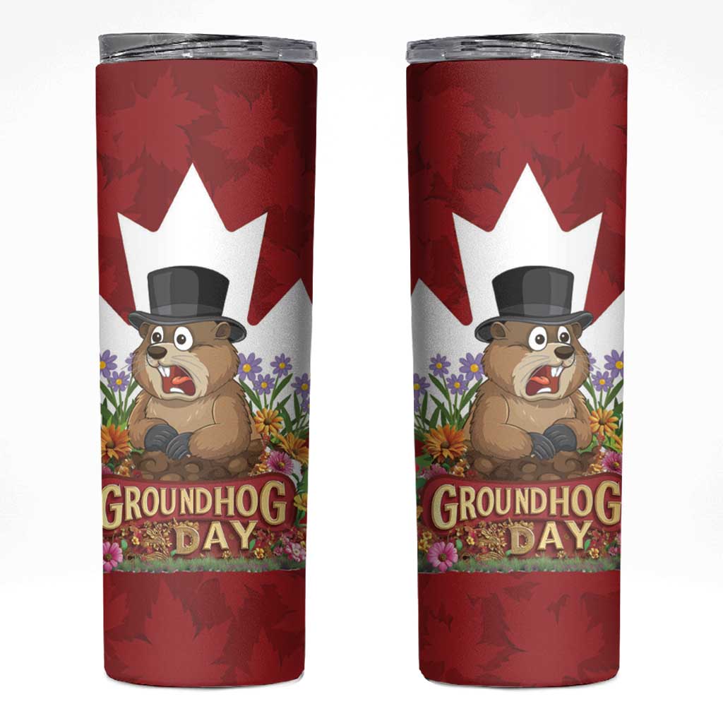 Funny Groundhog Day Skinny Tumbler Canadian Maple Leaf - Wonder Print Shop