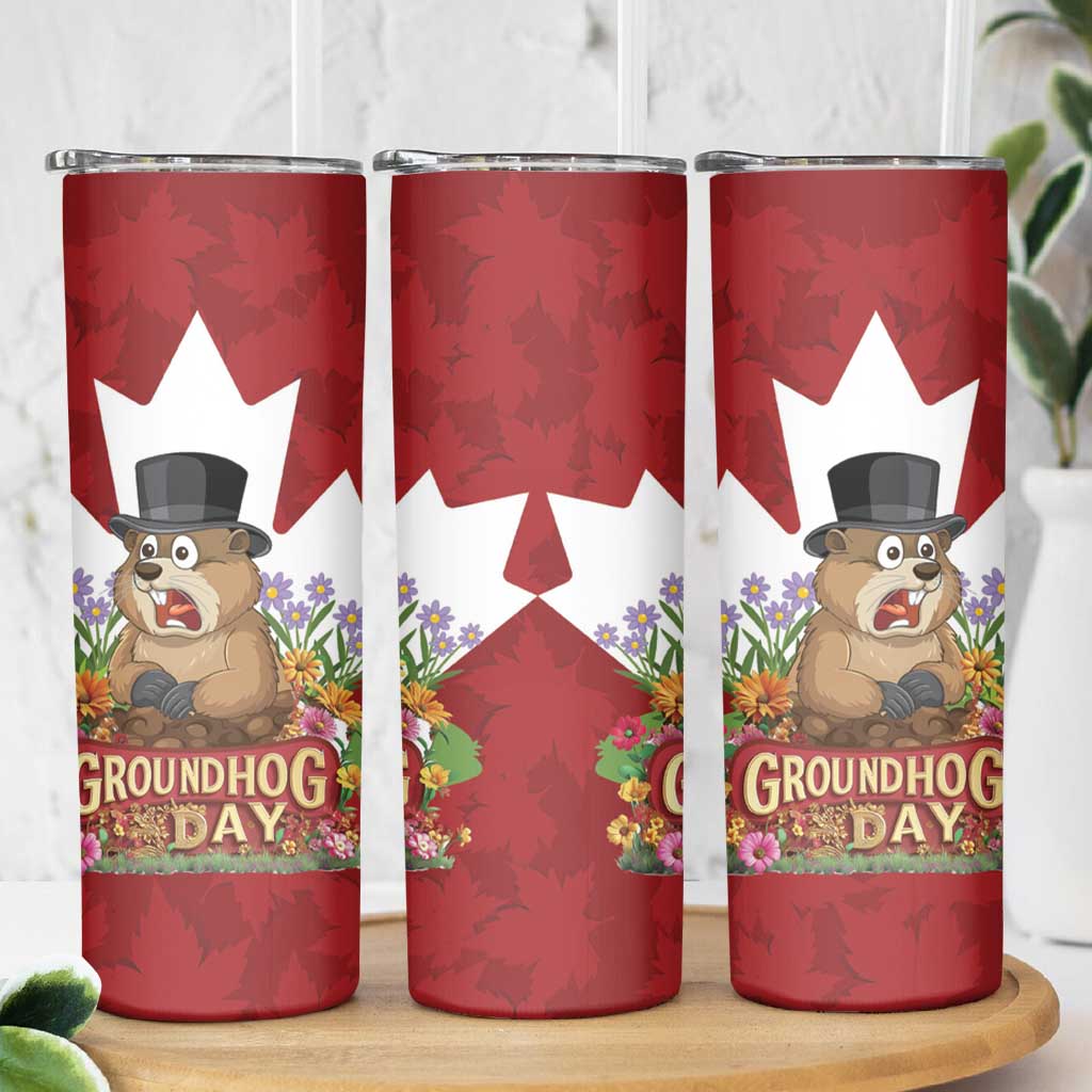 Funny Groundhog Day Skinny Tumbler Canadian Maple Leaf - Wonder Print Shop