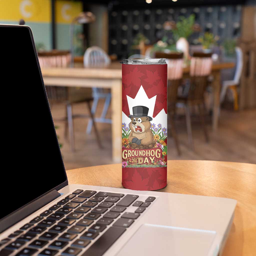 Funny Groundhog Day Skinny Tumbler Canadian Maple Leaf - Wonder Print Shop