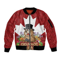 Funny Groundhog Day Sleeve Zip Bomber Jacket Canadian Maple Leaf - Wonder Print Shop