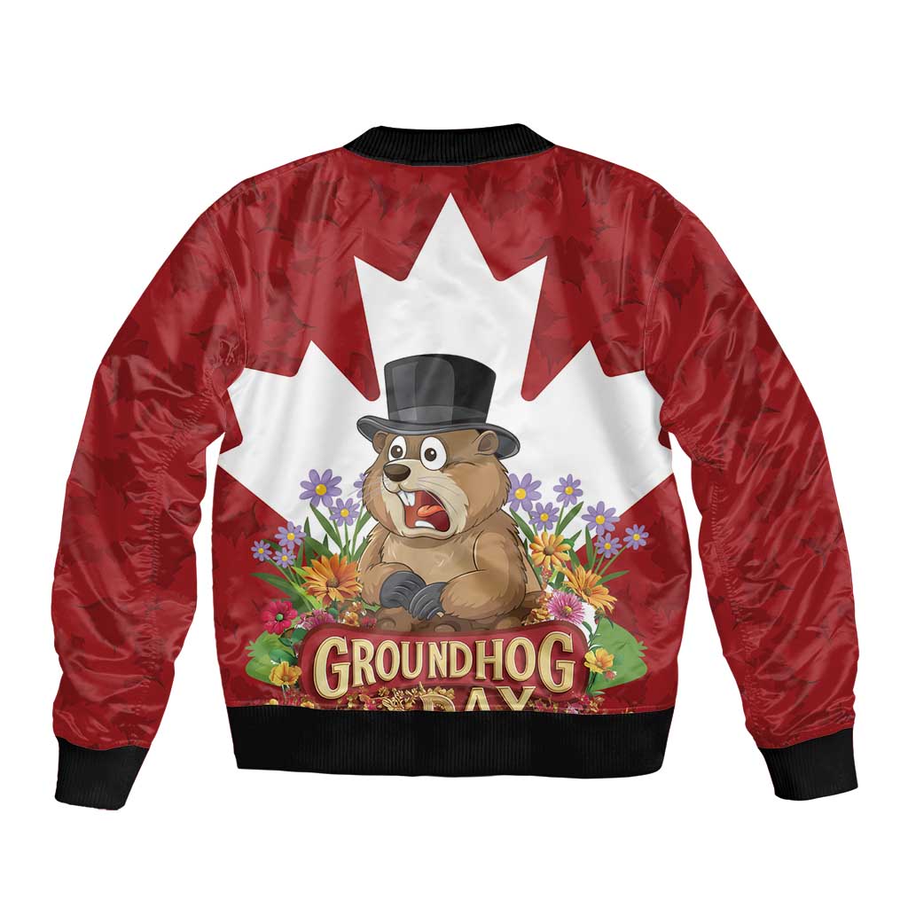 Funny Groundhog Day Sleeve Zip Bomber Jacket Canadian Maple Leaf - Wonder Print Shop
