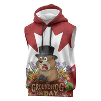 Funny Groundhog Day Sleeveless Hoodie Canadian Maple Leaf - Wonder Print Shop