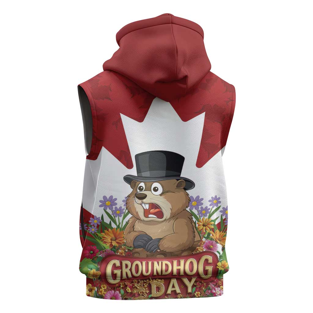 Funny Groundhog Day Sleeveless Hoodie Canadian Maple Leaf - Wonder Print Shop