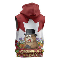 Funny Groundhog Day Sleeveless Hoodie Canadian Maple Leaf - Wonder Print Shop