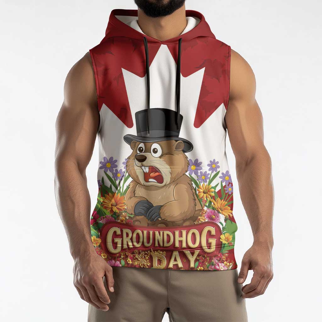 Funny Groundhog Day Sleeveless Hoodie Canadian Maple Leaf - Wonder Print Shop