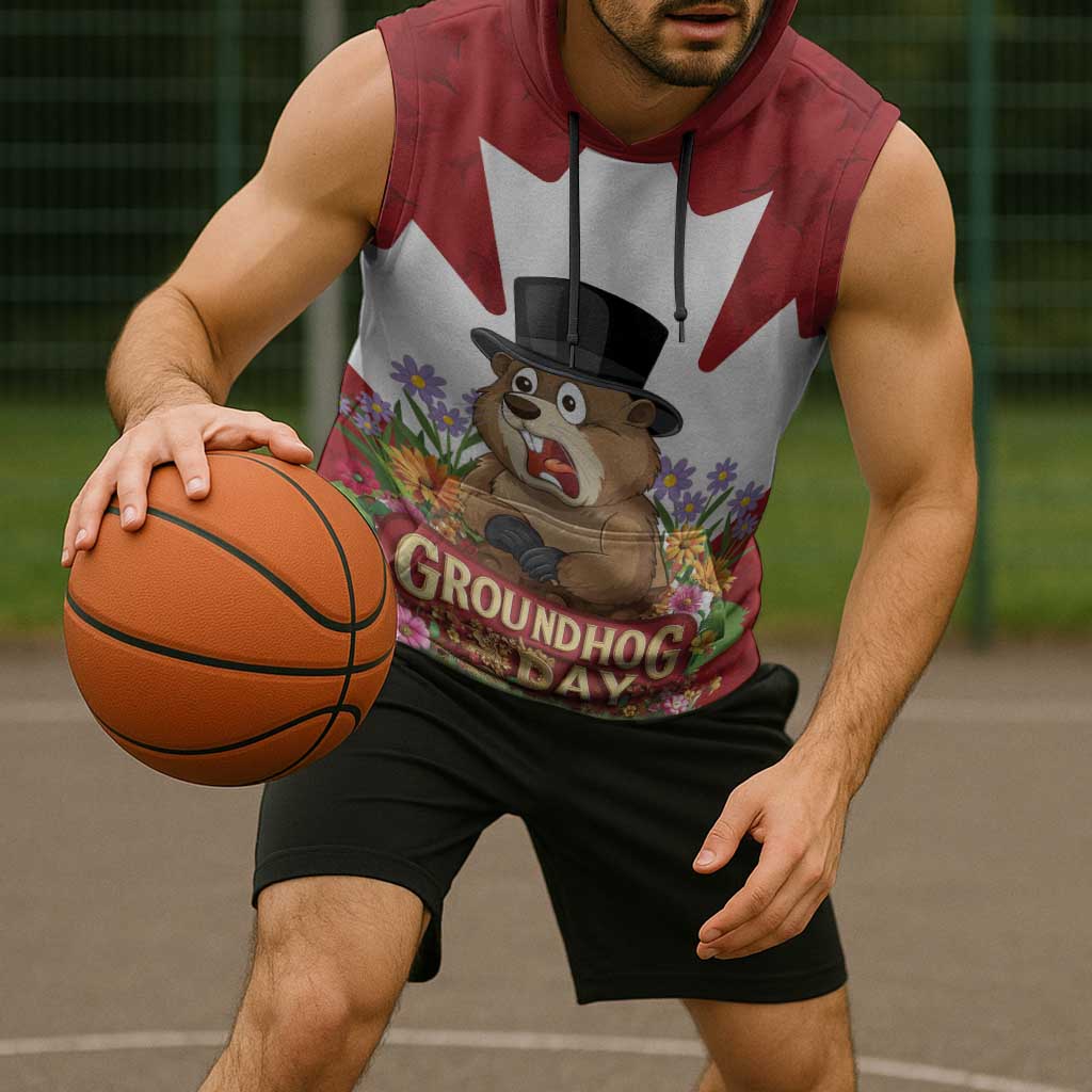 Funny Groundhog Day Sleeveless Hoodie Canadian Maple Leaf - Wonder Print Shop
