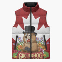 Funny Groundhog Day Sleeveless Puffer Jacket Canadian Maple Leaf - Wonder Print Shop