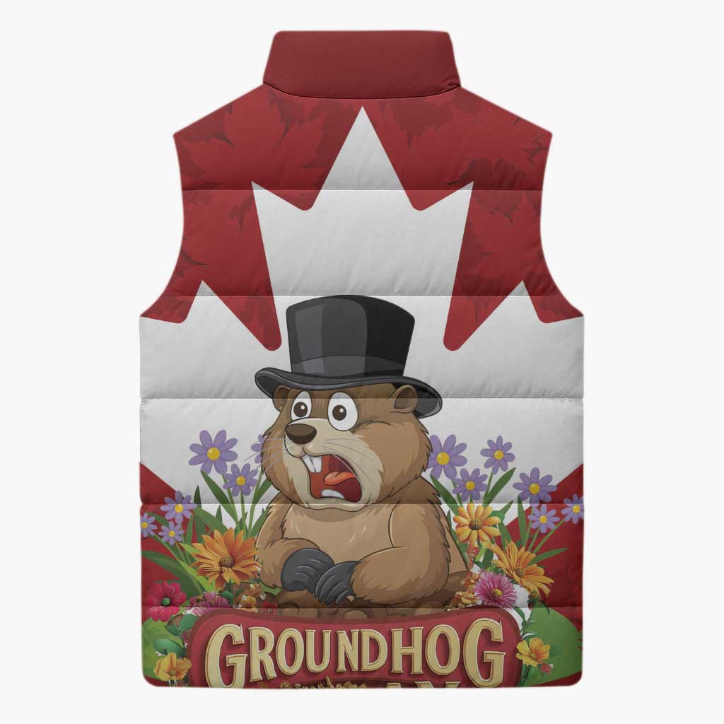 Funny Groundhog Day Sleeveless Puffer Jacket Canadian Maple Leaf - Wonder Print Shop
