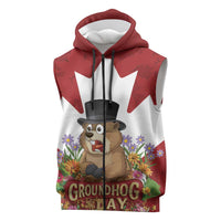 Funny Groundhog Day Sleeveless Zip Hoodie Canadian Maple Leaf - Wonder Print Shop