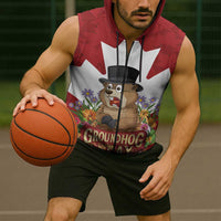 Funny Groundhog Day Sleeveless Zip Hoodie Canadian Maple Leaf - Wonder Print Shop