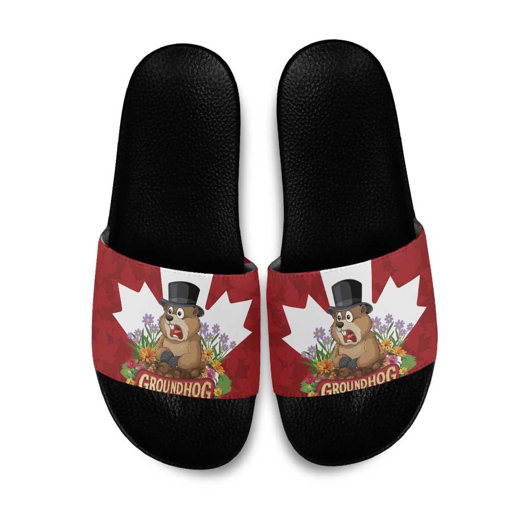Funny Groundhog Day Slide Sandals Canadian Maple Leaf - Wonder Print Shop