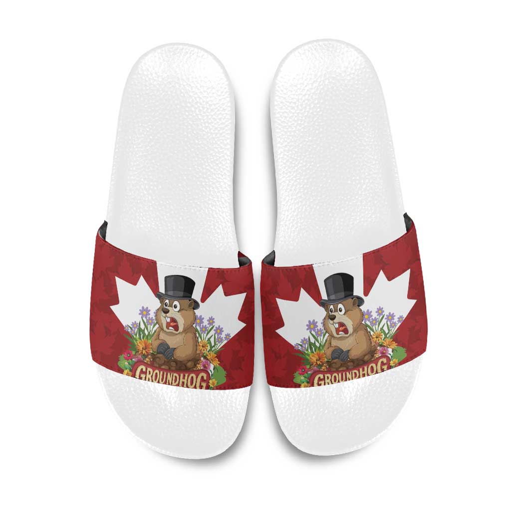 Funny Groundhog Day Slide Sandals Canadian Maple Leaf - Wonder Print Shop