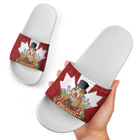 Funny Groundhog Day Slide Sandals Canadian Maple Leaf - Wonder Print Shop