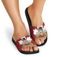 Funny Groundhog Day Slide Sandals Canadian Maple Leaf - Wonder Print Shop