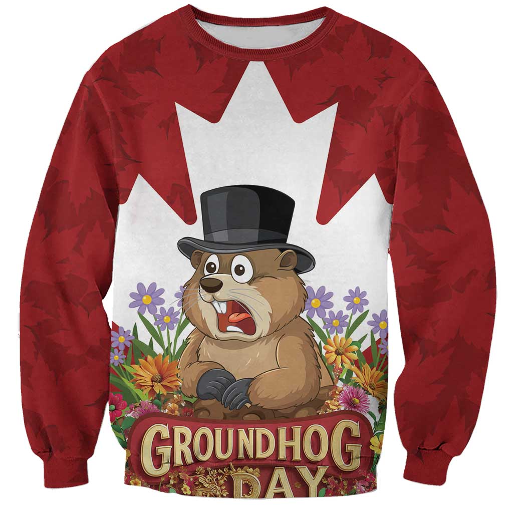 Funny Groundhog Day Sweatshirt Canadian Maple Leaf - Wonder Print Shop