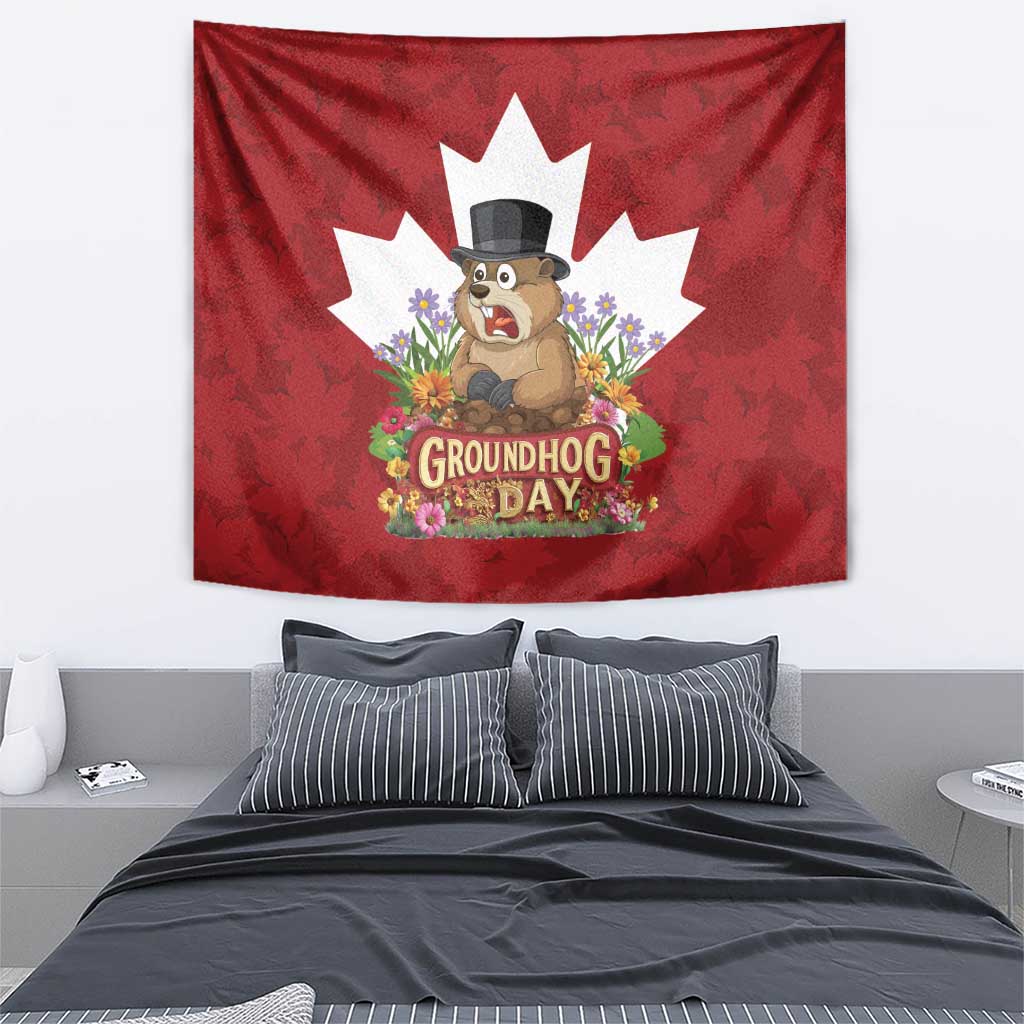 Funny Groundhog Day Tapestry Canadian Maple Leaf - Wonder Print Shop