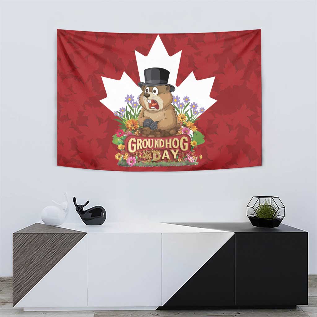 Funny Groundhog Day Tapestry Canadian Maple Leaf - Wonder Print Shop