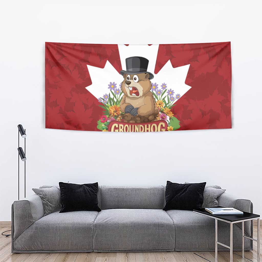 Funny Groundhog Day Tapestry Canadian Maple Leaf - Wonder Print Shop