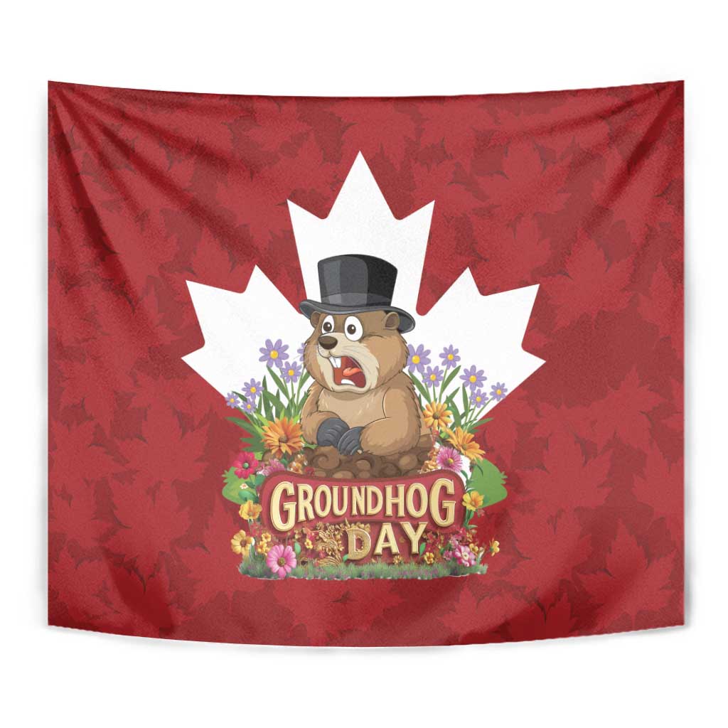 Funny Groundhog Day Tapestry Canadian Maple Leaf - Wonder Print Shop