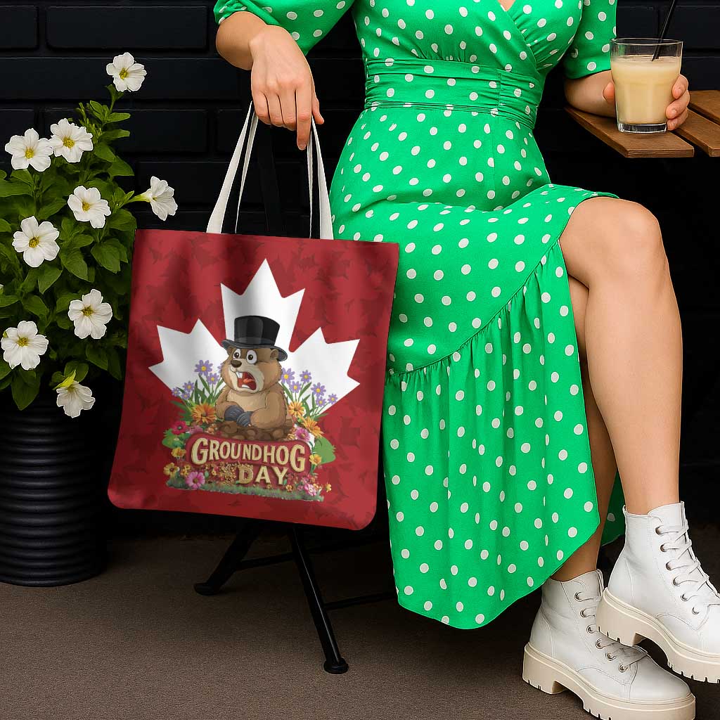 Funny Groundhog Day Tote Bag Canadian Maple Leaf - Wonder Print Shop