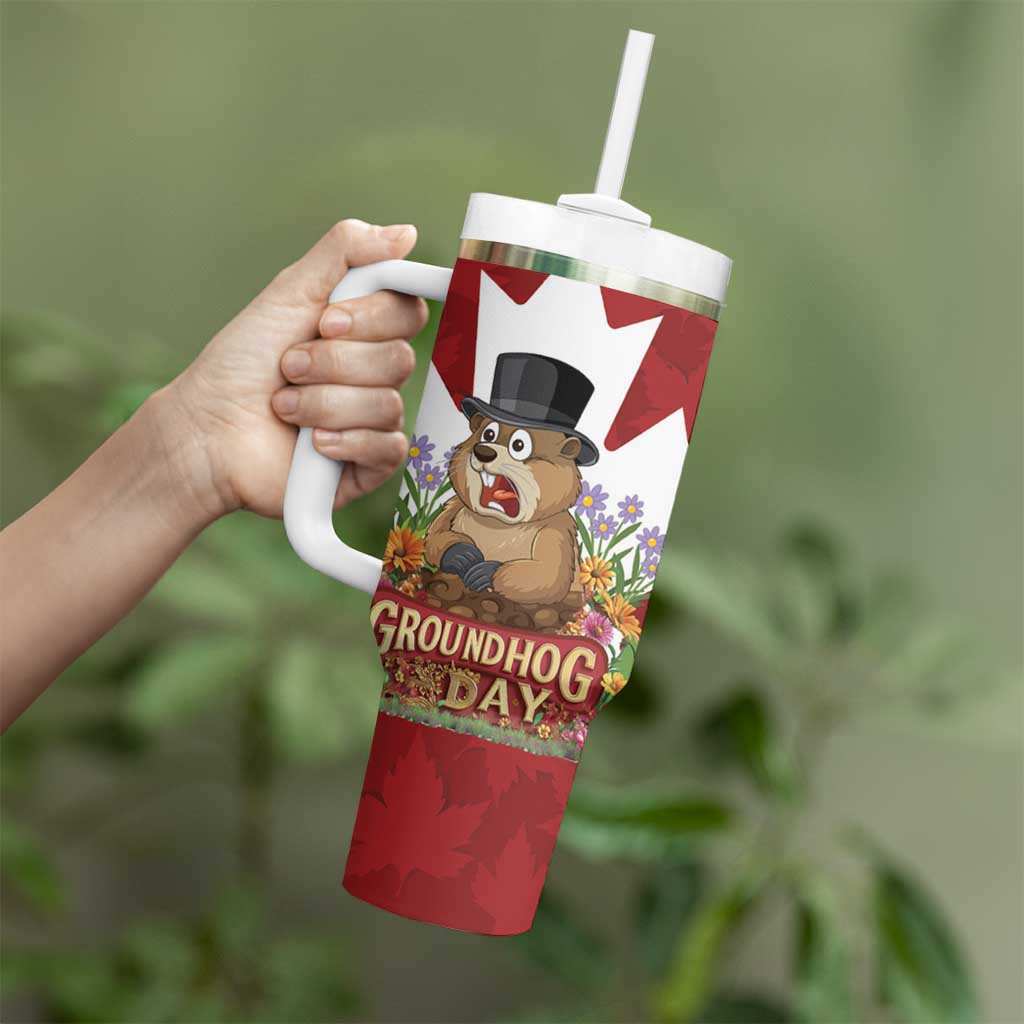 Funny Groundhog Day Tumbler With Handle Canadian Maple Leaf - Wonder Print Shop